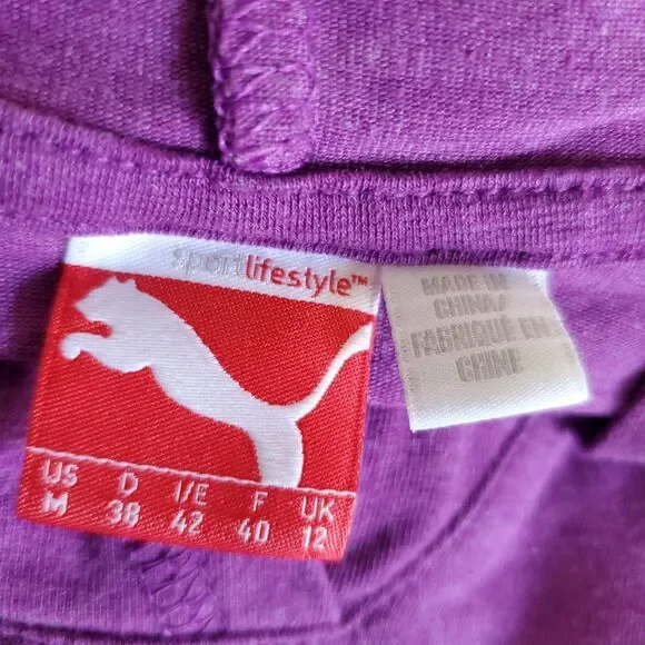 Puma Hoodie Lightweight Womens Medium Raglan Sleeves Pullover V Neck Dark Pink - Picture 12 of 15